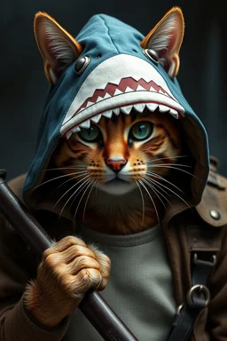 cat with shark mask hat solana fightin in the trenchesin the style of banksy