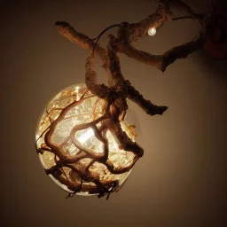 a gorgeous, stunning lamp made of gnarled wood with illuminated globe of light hanging off one branch, displayed on rustic table with gilded cloth, 8k resolution, high-quality, fine-detail, photorealistic, intricate, digital art, detailed matte, volumetric lighting, illustration, 3D octane render, brian froud, howard lyon, selina french, anna dittmann, annie stokes, lisa parker, greg rutowski, George Grie, Ben Goossens, Igor Morski