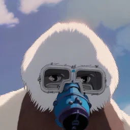 A yeti wearing a respirator