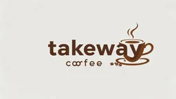A horizontal design with the text (takeway coffee) In the middle, there is a faded design of a coffee cup and coffee beans with a gray background