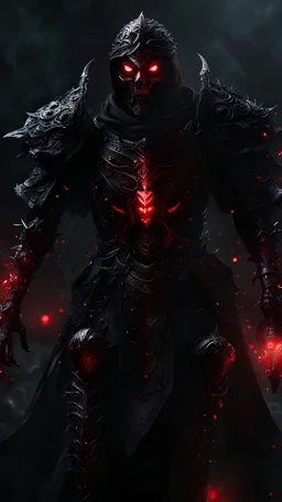 dark fantasy, close up blood acolytw, armored, intricate details, insane details, volumetric lighting, ominous atmosphere, ominous lights, spectral atmosphere, red sparkles, ritual scenario