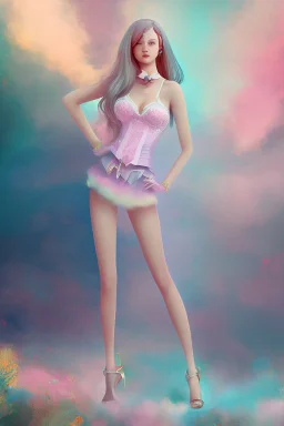 full body shot of Cotton candy girl, digital painting, high quality,standing pose, by IrinaKapi