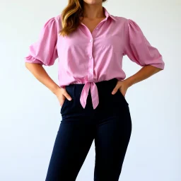 full body young lady in pants an blouse