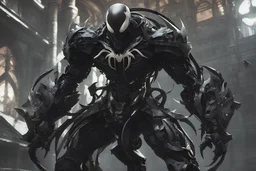 Venom machine in nier automata artstyle, halloween them, , close picture, fantasy world, intricate details, highly detailed, high details, detailed portrait, masterpiece,ultra detailed, ultra quality