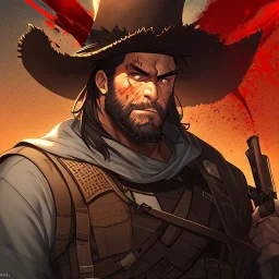 Portrait, bearded, Gunslinger, Cowboy, cowboy hat, serious face, Blood Splatter