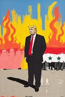 trump standing in gaza in the style of basqiat