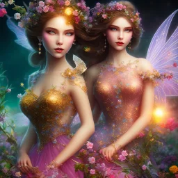 bright fairy, beautiful portrait, flowery landscape