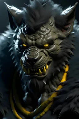 Sabrewulf, Black Fur, Yellow eye, Humanoid, Muscular, waist up, Jeans, Waist up Portrait, expert, insanely detailed, 4k resolution, cinematic smooth, intricate detail