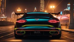 Bentley Continental GT With Lagonda Taraf Rear Lights ultimate need for speed tuning Mansory Cyberpunk 2077 neon Style Rear View, Super Detailed, desktop wallpaper, 4K