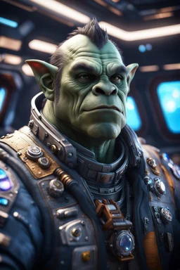 pen outline, really macho pimp orc seal french captain that go hard sitting in space station cockpit , in front of space portal dimensional glittering device, bokeh like f/0.8, tilt-shift lens 8k, high detail, smooth render, down-light, unreal engine, prize winning