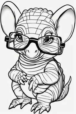 Outline art for cute coloring pages with armadillo with glasses, full body, white background, sketch style, only use outline, clean line art, no shadows and clear and well outlined.