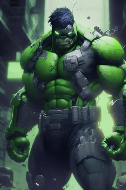 the hulk in a full ninja suit, anime style, depth of field, nvidia graphics, lightrays, trending art