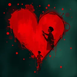 romantic picture, abstract, with red and dark green,, hq