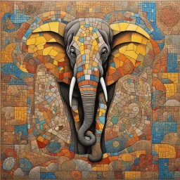 Pop neo-surrealism, graffiti wall mosaic art, by Salvador Dali and Os Gemeos, surreal Elephant, pronounced mosaic tiles