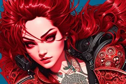 beautiful punk girl, hyper detailed, intricately detailed, illustration by <kilian eng> <Yoji Shinkawa>, darkred tones,
