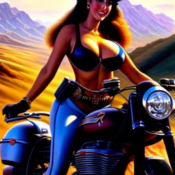 portrait of busty beautiful 'Female Rider on Akira's Bike',painting by Earl Norem, simon Bisley, evan lee, 86-86, oil on canvas, cinematic composition, extreme detail,fit full head inside picture,8k