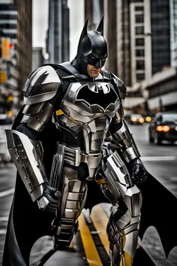 Excited Photography A picture cyber mechines Batman,with surface coated chrome polished details, city background