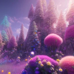 astronave luminosa, cristalli luminosi, SWANN, fiori, alberi in fiore, cielo rosa blu, pieno di dettagli, sole liscio e luminoso ， atmosfera di luce soffusa, effetto luce ， vaporwave colorato, concept art, dettaglio liscio ed estremamente nitido, dettagli finemente sintonizzati, altissima definizione, 8 k, motore irreale 5, messa a fuoco ultra nitida