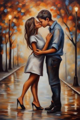 I'm yours Only a girl and a boy Romantic kiss Oil painting