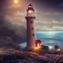 8k resolution beautiful cozy inviting Lighthouse steampunk digital illustration matte painting.