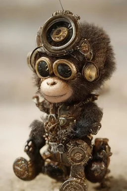 small cute steampunk mechanical monkey, made of metal