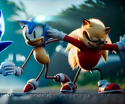 dr robotnik vs sonic electric fight, realistic 8k