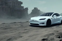 A Tesla 'Model Y' is drifting at high speeds, within the trench of the Death Star. (CINEMATIC, WIDE ANGLE LENS, PHOTO REAL)