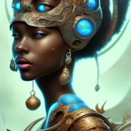 sango fantasy, fantasy magic, intricate, sharp focus, illustration, highly detailed, digital painting, concept art, matte, masterpiece head sexy view black African beauty black afro hair space lady turquoise carp skin African space thunder