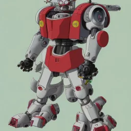 mecha with tracks for a tank. His body is armor and his hands are machine guns. The robot head has glass and the driver is an animal