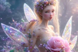 one very little beautiful fairy on a big crystal subtle flower in a galactic ambiance, transparent petals, delicate colors, in the foreground, full of details, smooth, bright sunshine，soft light atmosphere, light effect，vaporwave colorful, concept art, smooth, extremely sharp detail, finely tuned detail, ultra high definition, 8 k, unreal engine 5, ultra sharp focus