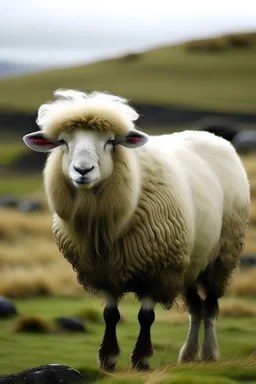 An Icelandic sheep wearing a lopapeysa