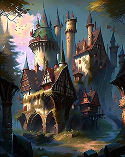 medieval fantasy castle town fairytale rpg art