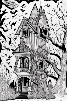 coloring book page Small Haunted Houses