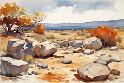 Sunny day, rocks, arid land, winslow homer watercolor paintings