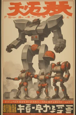 japan old poster with fighting big robots