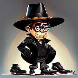 Caricatura de Gustavo Petro cuerpo completo Sombrero grande zapatos ferragamo negros colores contrastantes Bauhous obra de arte detallado 4k