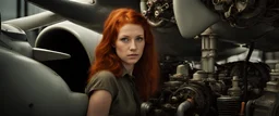 une jeune femme rousse image photo réaliste mécanicienne moteur avion