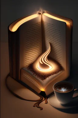 Book, cover in the shape of coffee, with soft lights