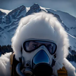 Yeti in an elastomeric respirator, Kananaskis Country