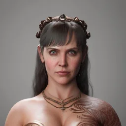 analog style, Celtic goddes, portrait, simmetric eyes, war ambient, xena wearing outfit, ultra realistic photo