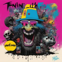 SNFIIN'GLUE album cover by Ralph Steadman for Aardschok(nl) and MetalHammer mag, guest star: Tika Waylan glitched acid trip by Mil Mascaras
