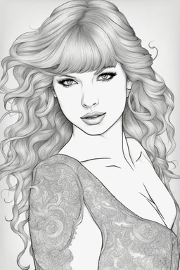 coloring pages of taylor swift for adults, Designs Black and white, No Shading