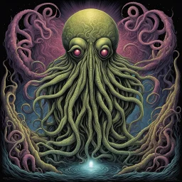 Lovecraftian Yog Sothoth, by Dariusz Klimczak and Brian Bolland, surreal horror design, dramatic, color ink illustration, sharp focus, eerie, artistic