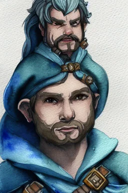 dnd, fantasy, watercolour, ilustration, halfling, ranger, infused with elemental powers of water, portrait, face