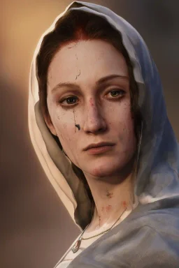 The Virgin Mary, cry in the dark, blood, darkness, Outlast, photorealistic illustration, 8k