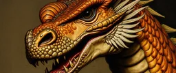 close up portrait painted by Rembrandt, stupid looking dragon with wrong porportions