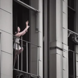 a man and a woman screaming at each other on a balcony, downtown new york, dramatic, dramatic lighting, volumetric lighting, hyperrealism, 8k, high quality, photorealistic, lot of details