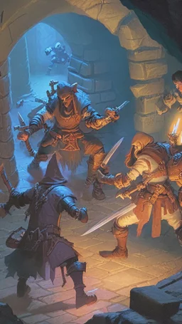 rpg group fighting in a dungeon