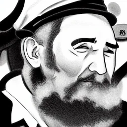 Fidel Castro dibujo anime blanco y negro