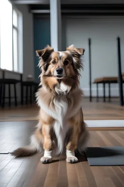 Dog doing yoga in a studio